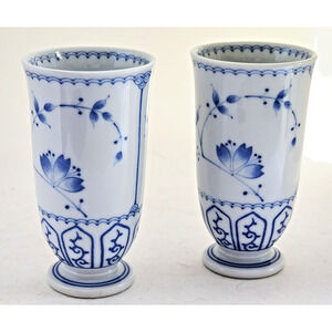 Cups/Tumblers-Arita-Cups-Japanese-White and Blue-Porcelain-Footed-Set of 2